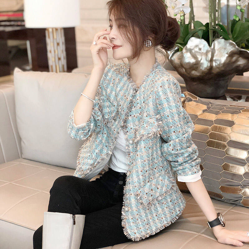 Áo khoác ngắn vải tuýt nữ phong cách nước hoa nhỏ kiểu pháp áo khoác mới áo khoác blazer nữ dáng rộng thường ngày áo khoác ngoài