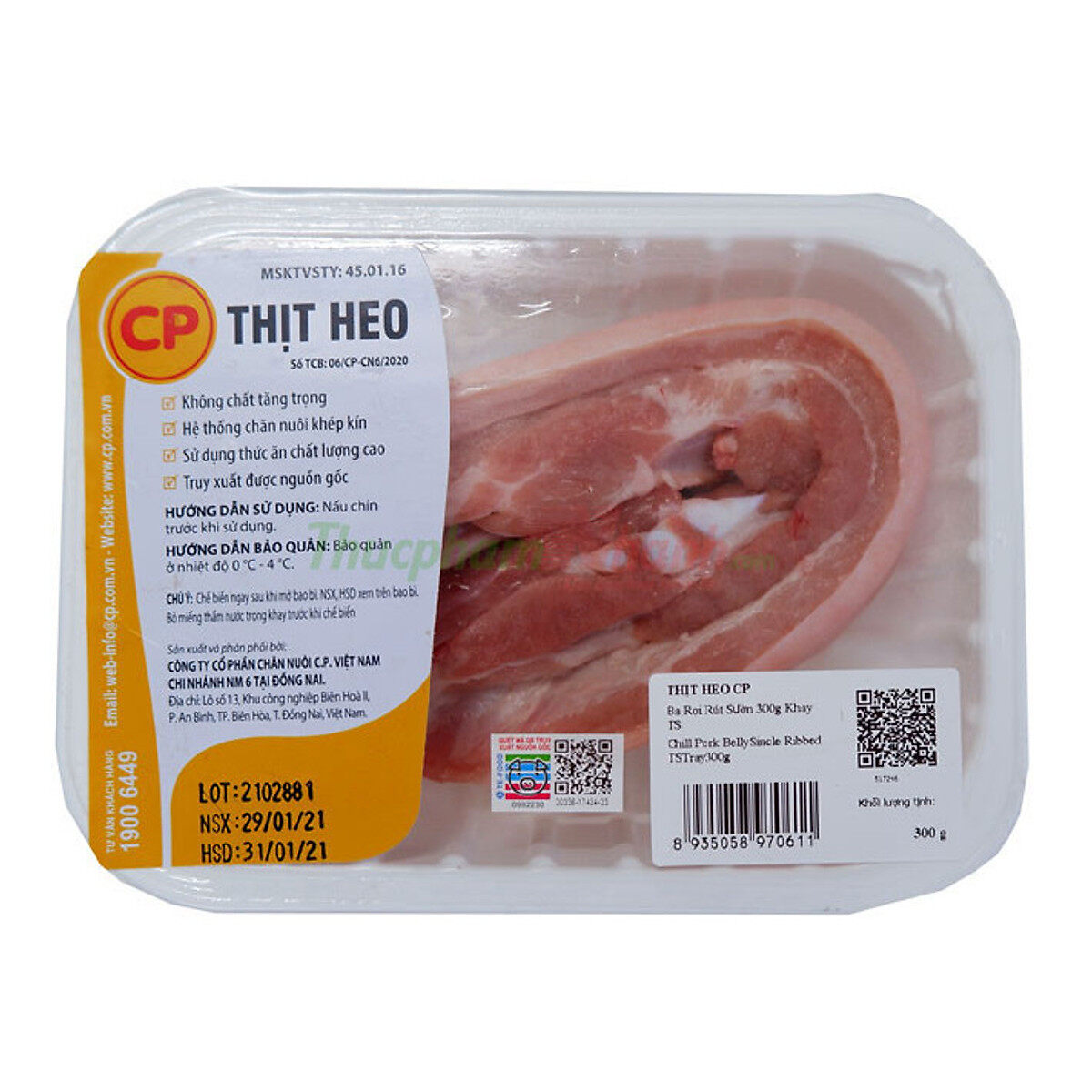 Thịt heo ba chỉ rút sườn cp - khay 300g