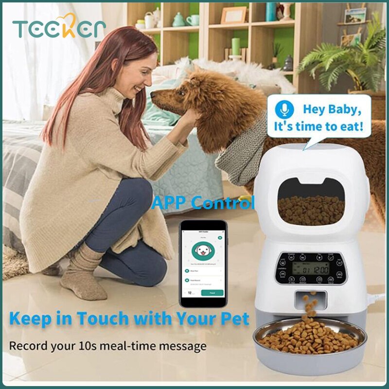 TeekerPet Automatic Dog Feeder Smart Food Dispenser For Cats Dogs Timer Stainless Steel Bowl Feeding Supplies 3.5L ราคา 1,615 บาท*ส่งฟรี