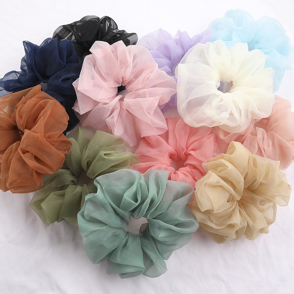 [Thebestlove88] 2020เกาหลีขนาดใหญ่ Organza ที่มัดผมสำหรับผู้หญิงลูกไม้ขนาดใหญ่ Scrunchie สีเข้มยืดหยุ่นวงผมสาวหมวกผู้ถือยางรัดผมเครื่องประดับผม