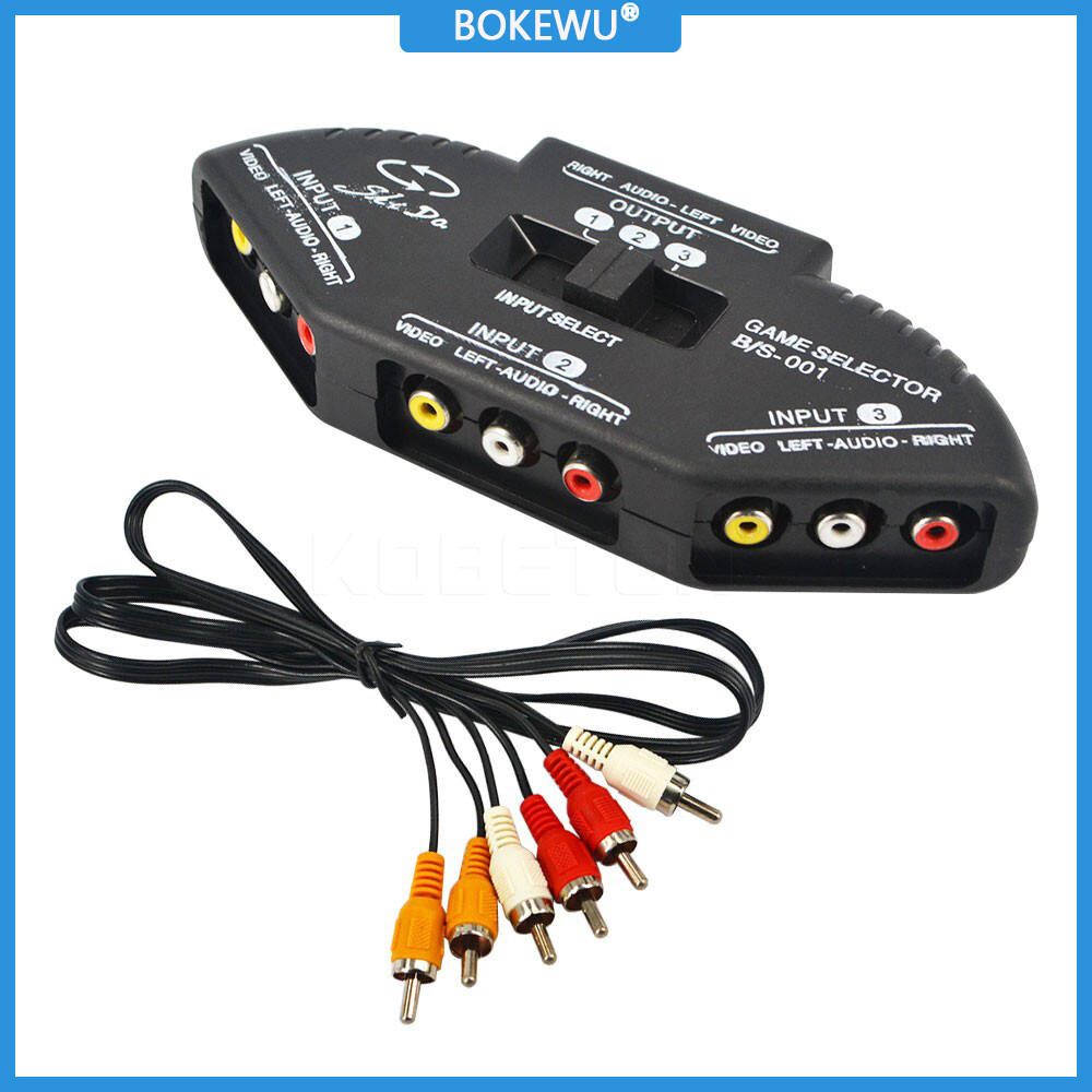 BOKEWU Bộ Chia Công Tắc AV RCA Video Âm Thanh 3 Đầu Vào 1 Đầu Ra Bộ Chọn Công Tắc AV TV Cho Đầu DVD STB Cho XBOX PS2