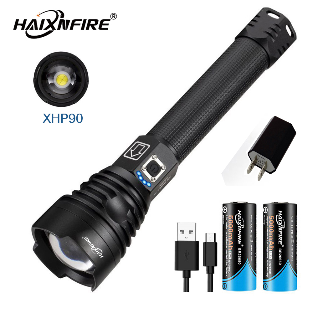 Haixnfire đèn pin led xhp90 siêu mạnh h34 chống nước ngoài trời siêu sáng