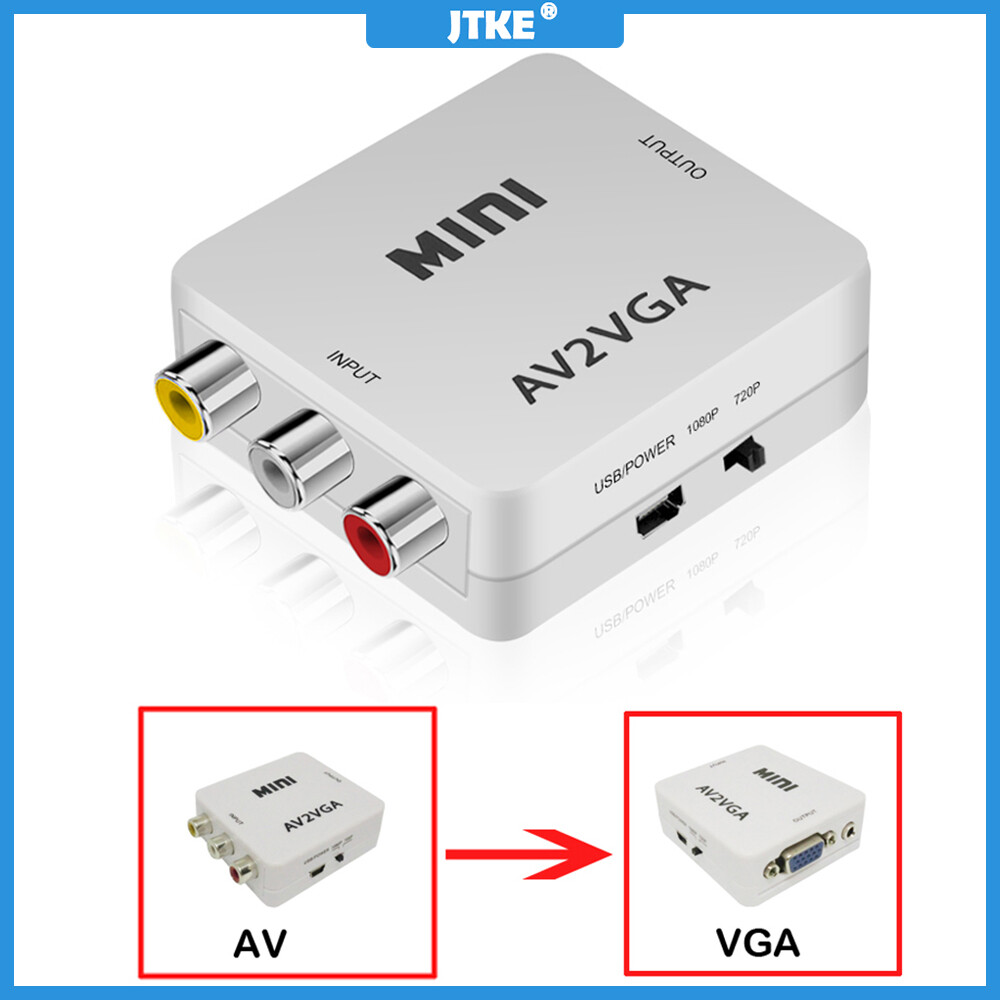 Hộp Chuyển Đổi Video JTKE HD AV2VGA, Bộ Chuyển Đổi Chuyển Đổi Video AV RCA CVBS Sang VGA Với Đầu Chuyển Đổi Âm Thanh 3.5Mm Sang PC HDTV