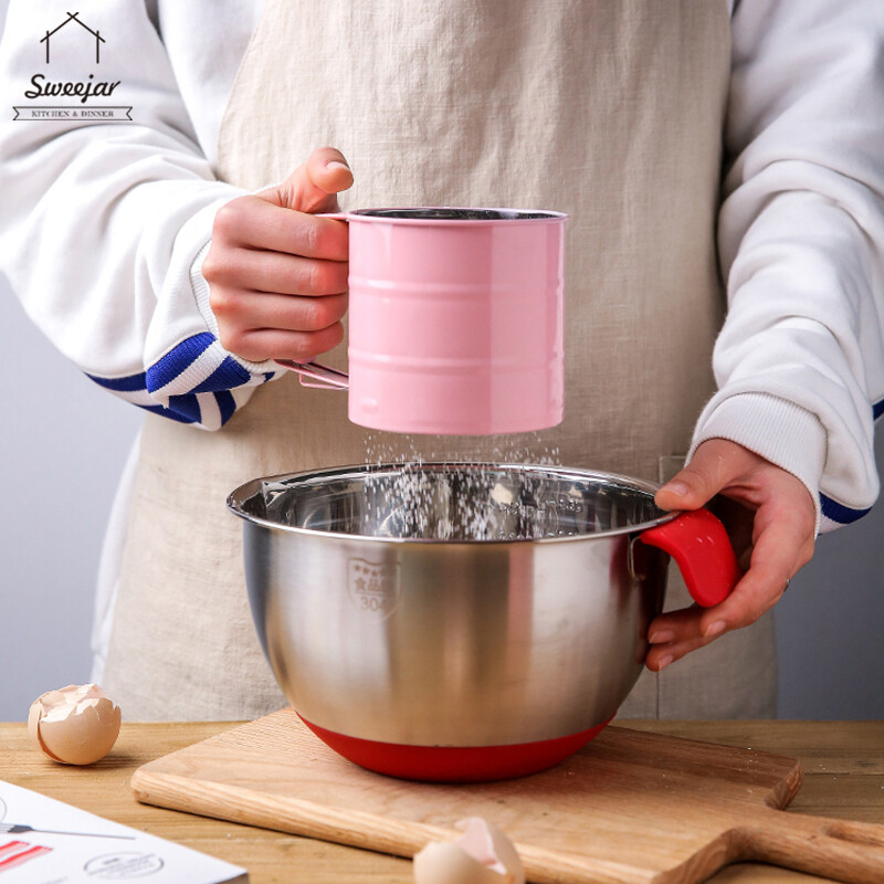 Rây Bột Bằng Thép Không Gỉ SWEEJAR Có Tay Cầm Bộ Lọc Lưới Dụng Cụ Làm Bánh Bán Tự Động