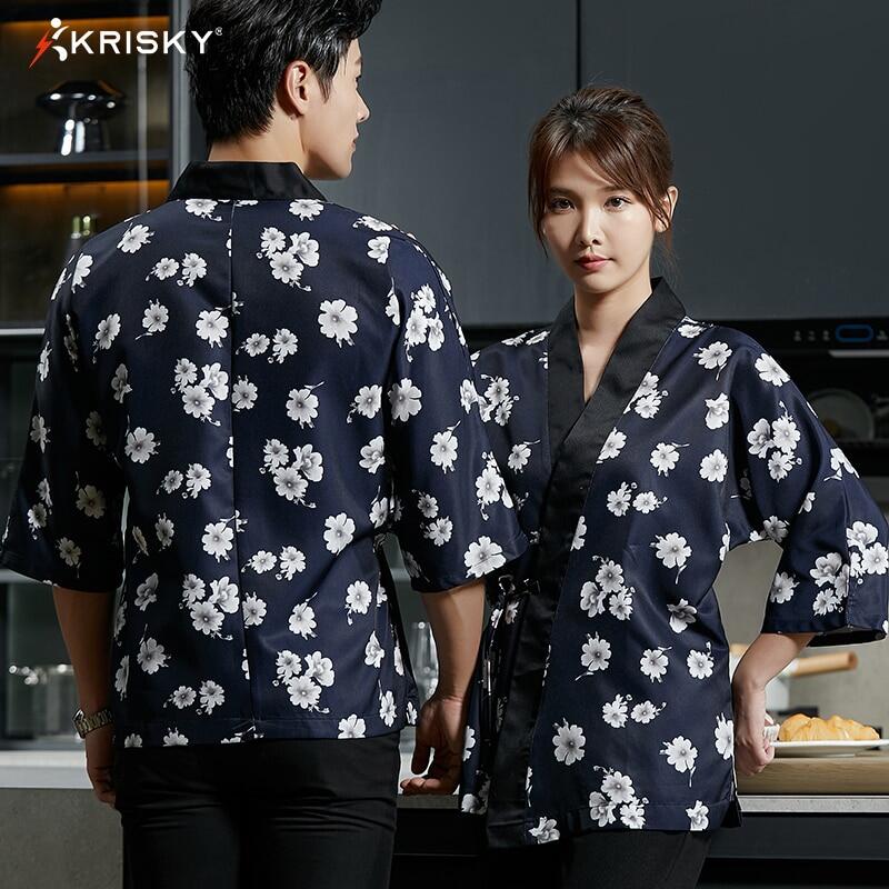 Áo khoác đầu bếp Cho Phụ Nữ Nhật Bản Kimono thức ăn nhà bếp Dịch Vụ Phong Cách Nhật Bản Với Anh Đào Nhà Hàng Áo Sơ Mi Nấu Ăn Mặc Đồng Phục Quần Áo