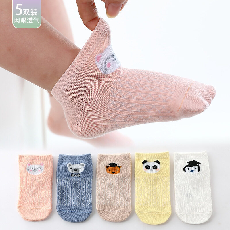 แนวโน้ม【5 Pairs】Baby ฤดูร้อนถุงเท้าผ้าฝ้ายการ์ตูนถุงเท้าเด็กบางตาข่ายเด็กชายและเด็กหญิงถุงเท้าผู้ชายทารกแรกเกิดถุงเท้าเด็ก