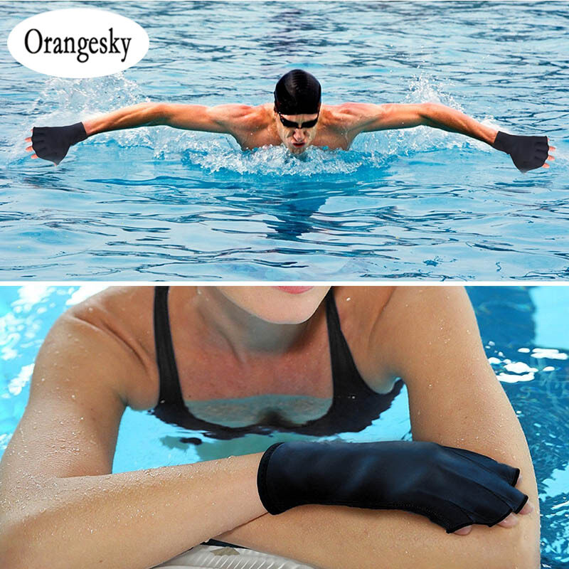 Orangesky 1 คู่ว่ายน้ำถุงมือน้ำออกกำลังกายน้ำต้านทาน A qua Fit พายการฝึกอบรมถุงมือ fingerless