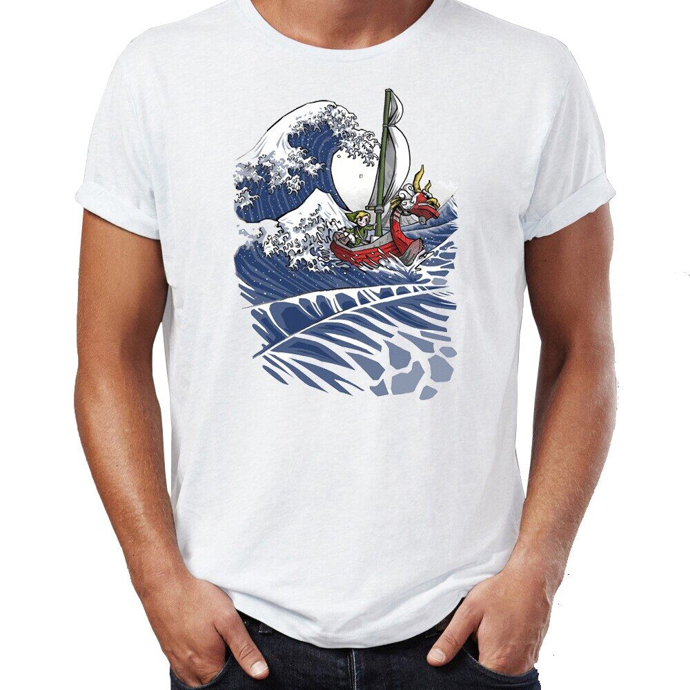 Men's T Shirt The Windwaker and The Great Wave Off Kanagawa Zelda Link Awesome Illustration Artwork Printed Tee
