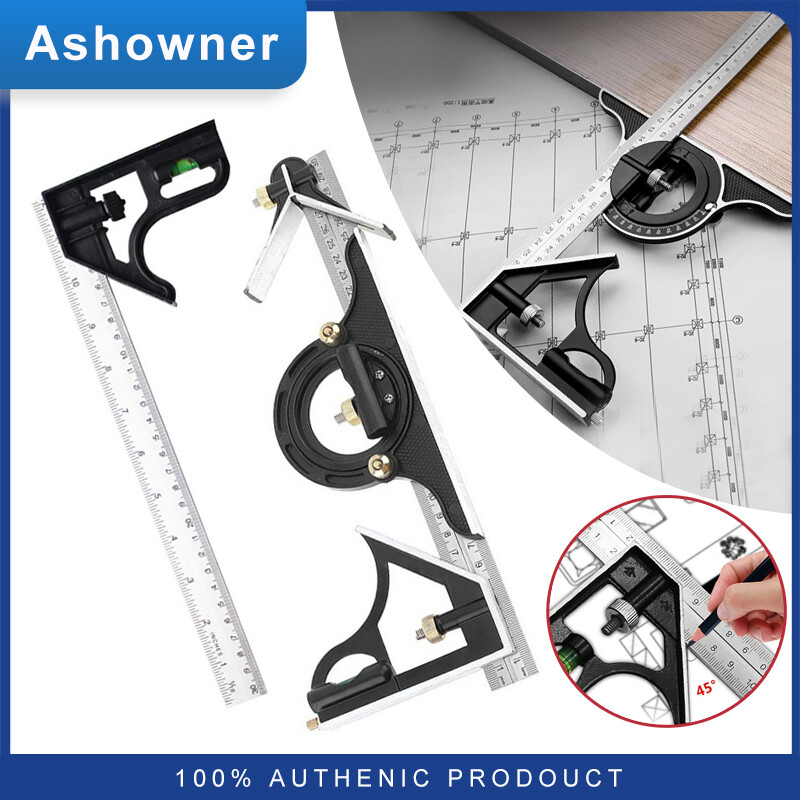 3 trong 1 thước đo góc vuông đặt 300mm điều chỉnh Dụng cụ nghề mộc kết hợp đa dạng thước đo góc phải thước đo góc thước đo góc Dụng cụ đo