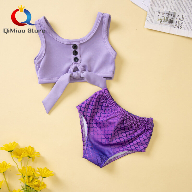 📣2 món đồ bơi cổ tròn dễ thương Đồ bơi họa tiết kẻ không tay trẻ em bé gái Đồ Bơi Tam giác thoáng khí cho trẻ em từ 1-6 tuổi