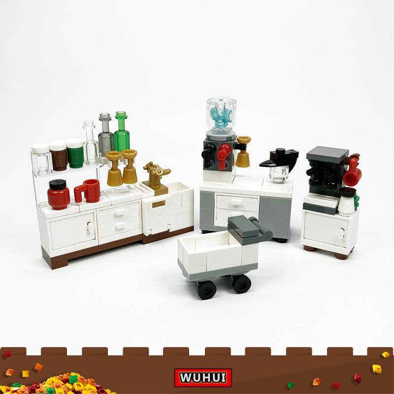 Wuhui Cái Tủ Moc Đồ Chơi Sáng Tạo Bộ Đồ Ăn Các Thiết Bị Xây Dựng Khối Nhà Bếp Pha Cà Phê Máy, Gạch Xây Nhà Trung Tính Trẻ Em Đồ Chơi Đồ Chơi Cho Bé Trai Bé Gái Tương Thích Với Tất Cả Các Thương Hiệu