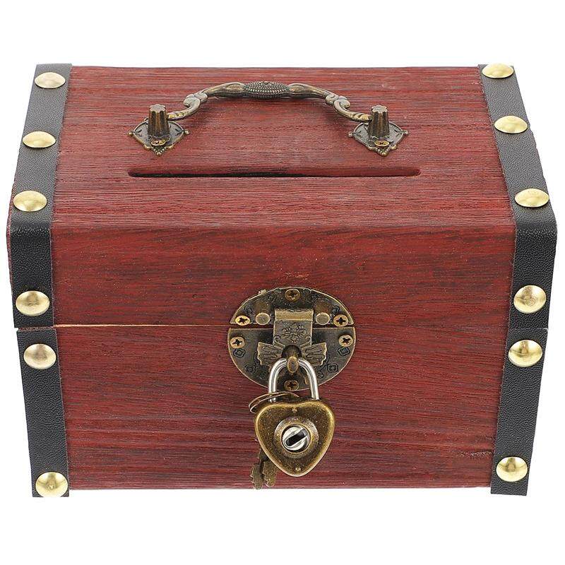 Large Wooden Piggy Bank Safe Money Box With Organizer Lock Legendary