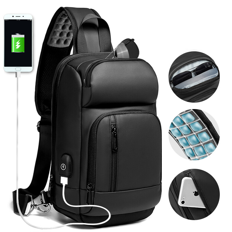 YILIONGDAQI Túi Đeo Chéo Nam Ba Lô Đeo Vai Du Lịch Lớn Không Thấm Nước, Túi Đeo Chéo Ngực USB
