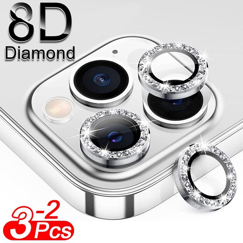 Kim cương lấp lánh bảo vệ ống kính máy ảnh op voor cho iphone 15 14 13 12 11 pro max mini metalen vòng ống kính glas op cho iphone 13 14 15 pro max beschermende