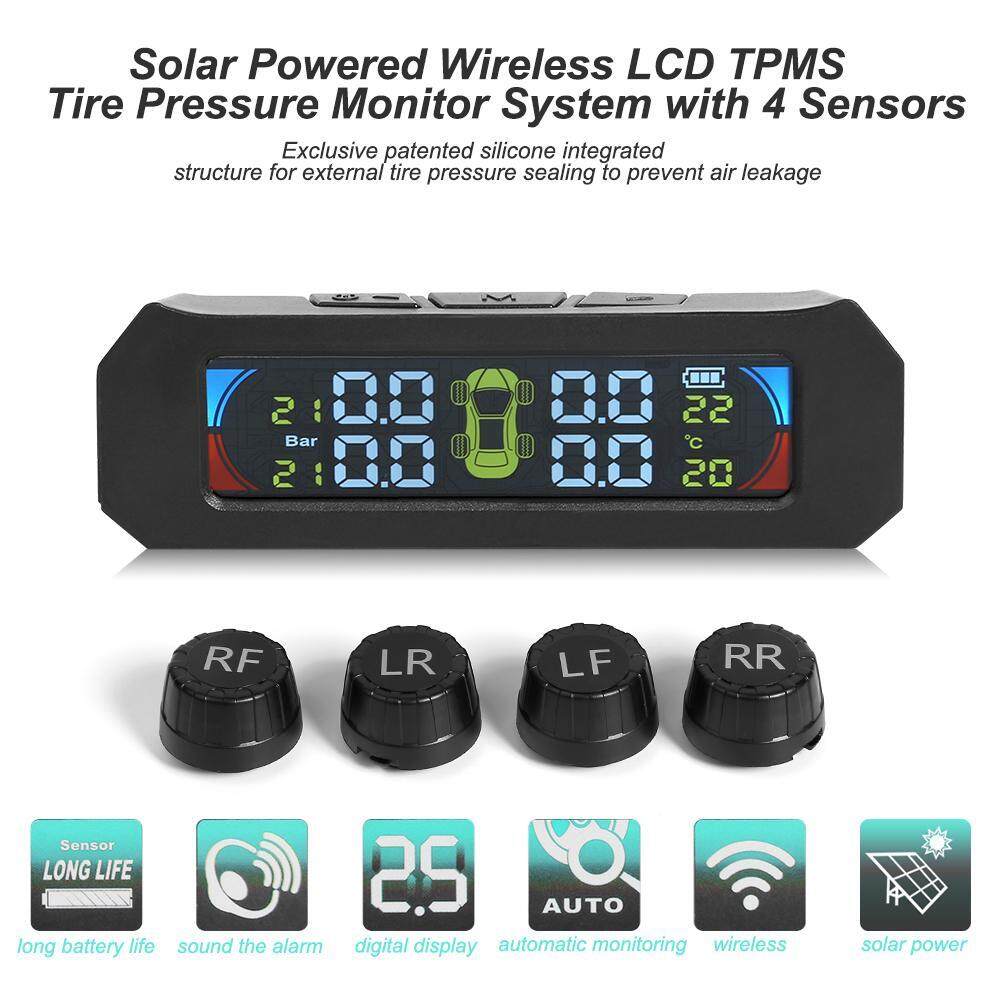 สี LCD รถ TPMS การตรวจสอบแรงดันยางรถยนต์ 4 เซ็นเซอร์ภายนอก