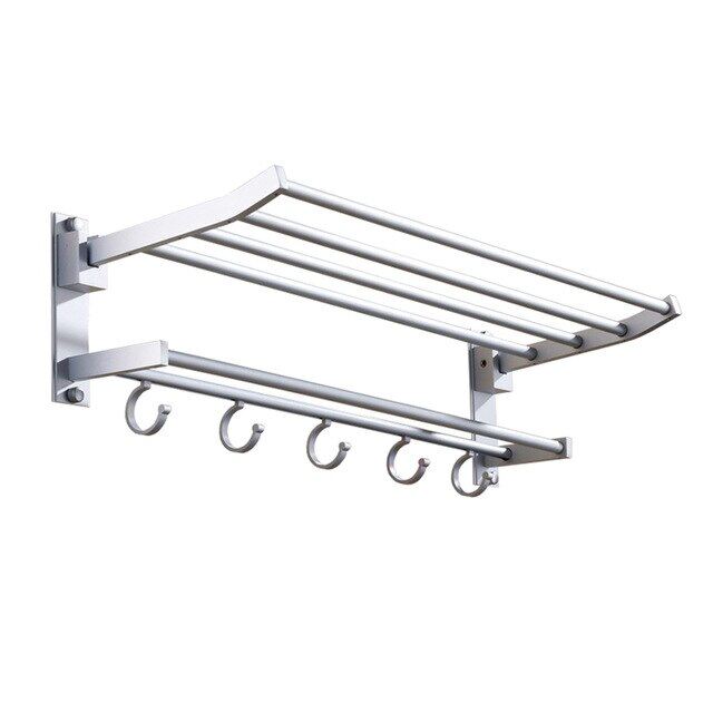 1pc Towel Holder Double-layer Aluminum Folding Punch-free Towel Bar For Restroom Bathroom
