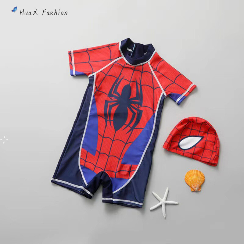 HuaX Đồ Bơi Bé Trai Một Mảnh Hợp Thời Trang Phim Hoạt Hình Spider-In Họa Tiết Cho Nam Tay Ngắn Đồ Bơi Chống Nắng Để Bơi Lội