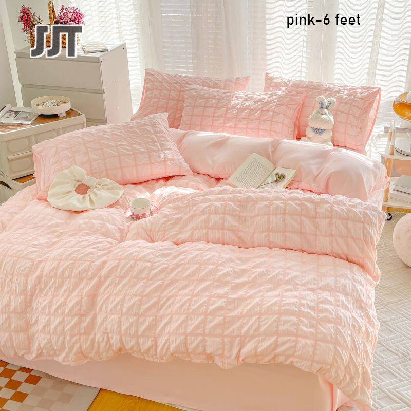JJT Bed sheet (2*pillowcase+1*sheet+1*duvet cover) bed sheet size 6 feet 5 feet, bed sheet with vent, set of 4 bedding set bed sheet set Mattress set 5/6 feet Nightgown, four-piece set, bed linen, double duvet ราคา 532 บาท*ส่งฟรี