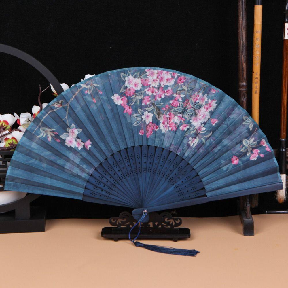 Diarubb tay cầm tre quạt gấp không có biến dạng handmade đạo cụ Fan Xách Tay Vải lụa prom trang trí