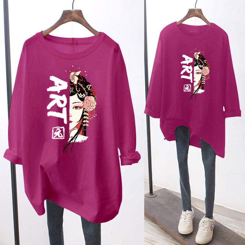 Áo Thun Nữ Mùa Thu 2020 Japan Station Ngoại Cỡ 5XL Quần Áo Dài Panjang Áo Cánh Dài Tay Hàn Quốc Baju Murah In Cổ Tròn