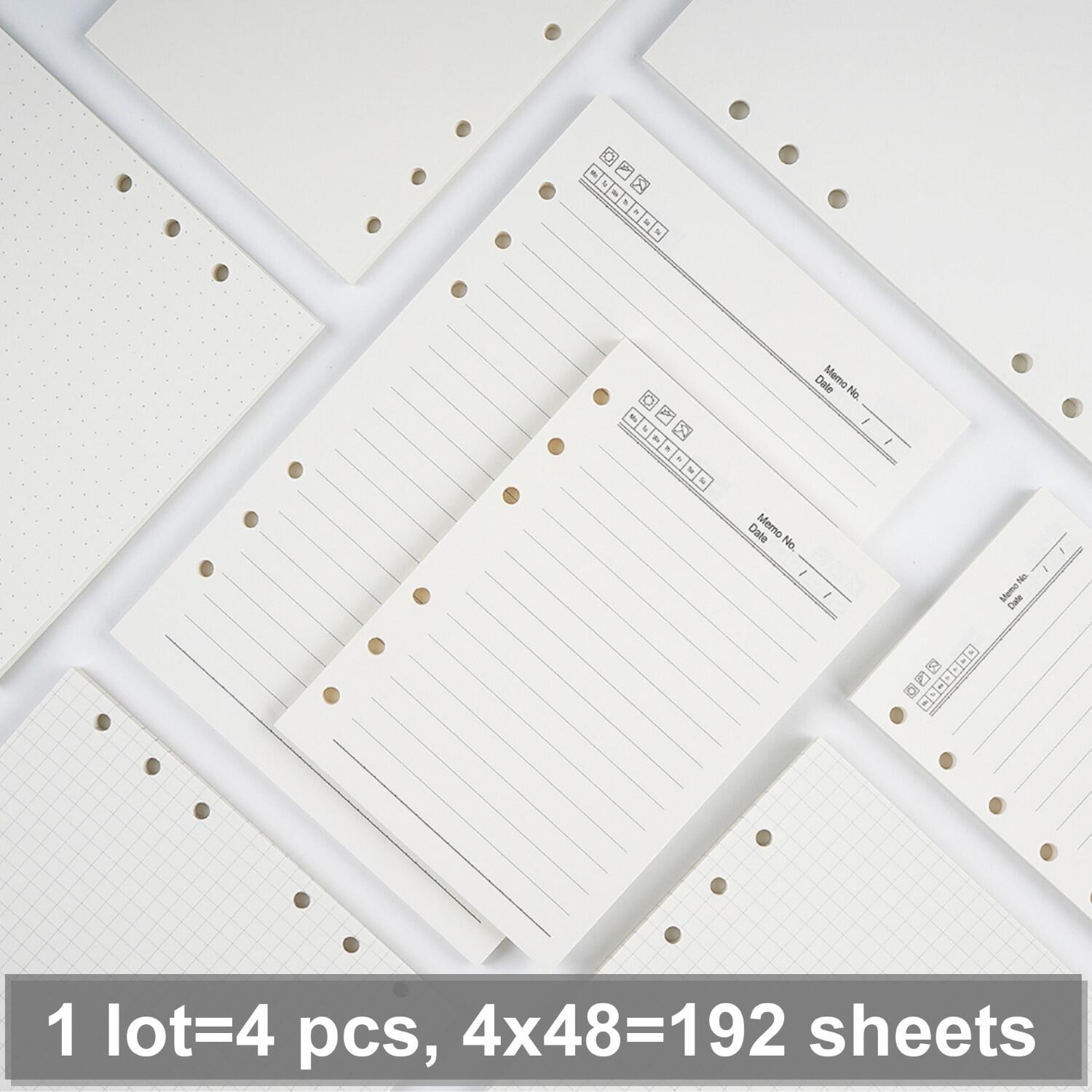 4 pcs/ lot high quality ring binder notebook insert refills 6 holes a5 a6 a7 personal spiral diary planner inner core 100g paper