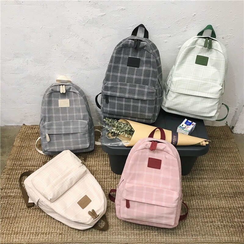 {hot} 2022 Rucksack Female School Bags For Teenage Girs Canvas Bag Plaid Women Backpack Student Cute Feminina