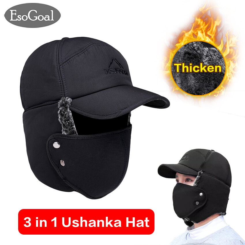 [UP TO 80% OFF]EsoGoal mũ mùa đông	mũ lông nam mùa đông Winter Warm Hats Skiing Warm Hat Windproof Fur Hats Thick Cap with Earmuffs for Outdoor Using 3 in 1 Men Winter Warm Ushanka Hat