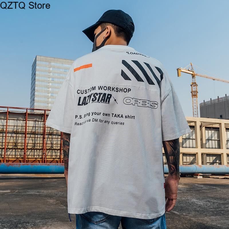 QZTQ Store S-8XL Áo Thun Ngắn Tay Nam Nữ Họa Tiết Kẻ Sọc Thời Trang Mùa Hè Chính Hãng Áo Thun Đôi Rộng Cổ Tròn Phong Cách Hip Hop, Kích Thước Lớn