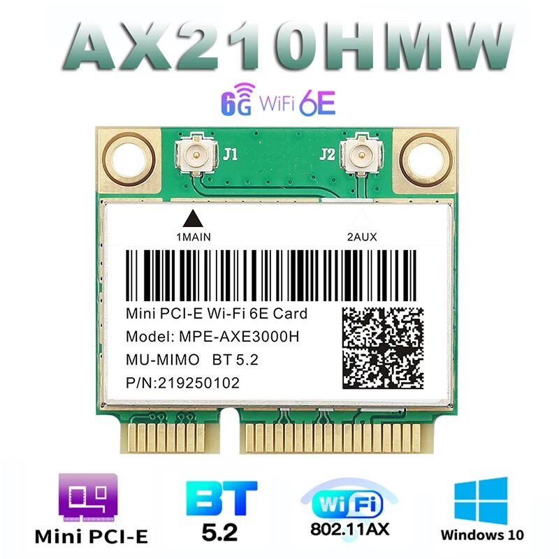 Wifi 6e ax210hmw mini pci-e wifi card for intel ax210 5374mbps bluetooth 5.2 802.11ax 2.4g/5g/6g wifi 6 ax200 wireless adapter