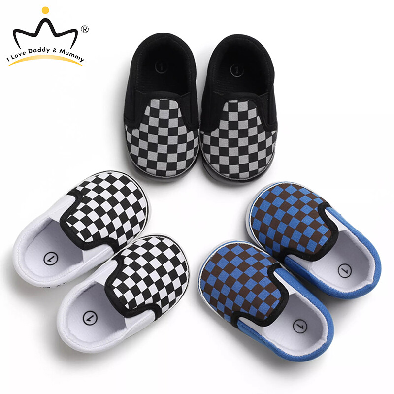 Newborn Baby Boy Girl Casual Shoes Fashion Soft Sole Canvas Shoes Trainers Unisex Baby Flat Sole Plaid Shoes ราคา 89 บาท*ส่งฟรี