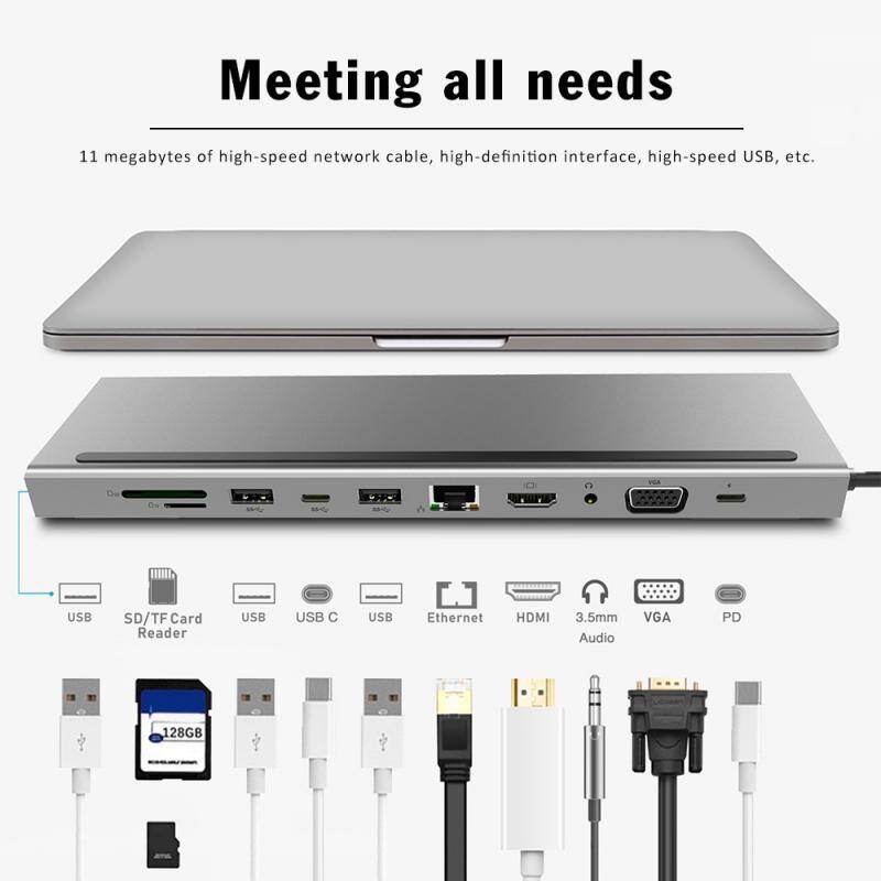 Trạm nối hub loại c 11 trong 1 cổng chuyển đổi usb c rj45 3.5mm âm thanh hdmi vga cổng usb c cổng sạc usb c sang cổng chia usb máy tính bảng máy tính xách tay có cáp usb c dài