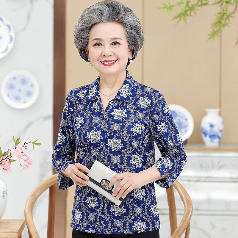 Bà Nội Người Cao Tuổi DYV801 Váy Mẹ Mùa Thu Áo Sơ Mi Dài Tay Người Già Quần Áo Xuân Thu Cho Nữ Từ 70