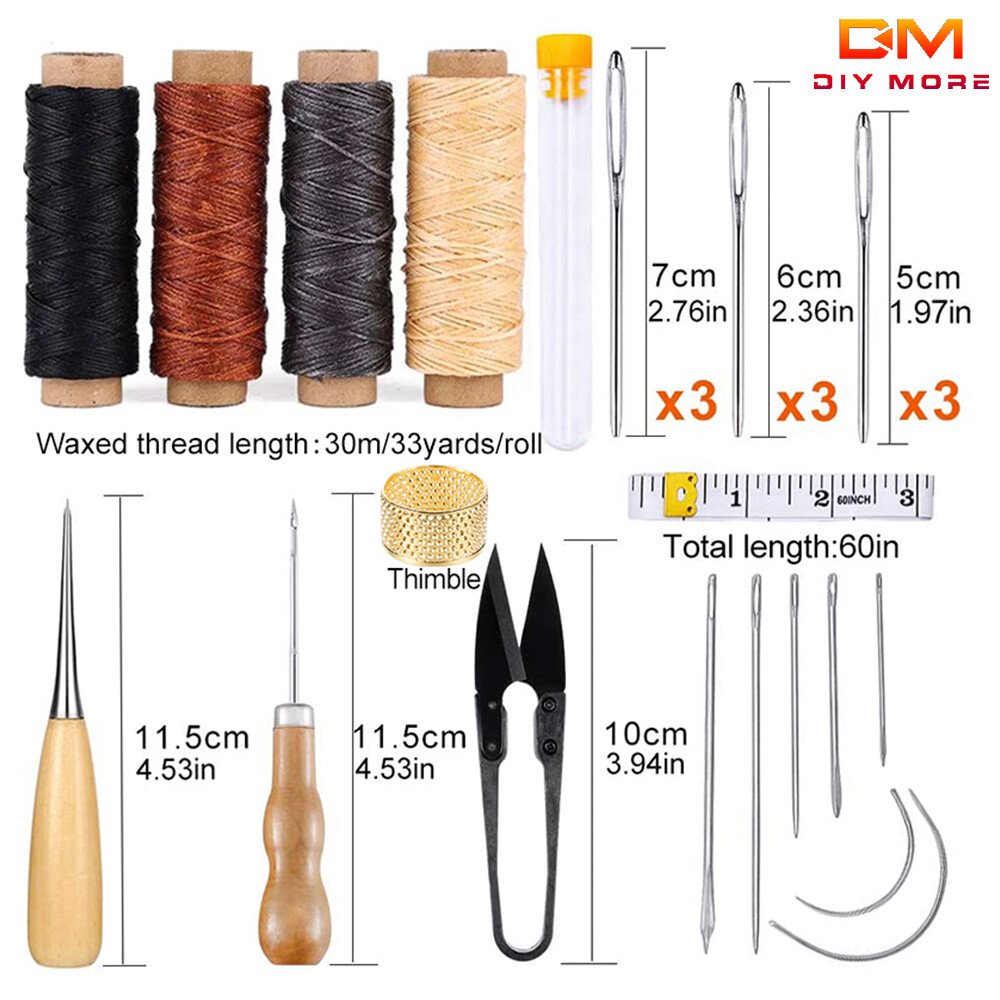 Diymore bộ dụng cụ may đồ da thủ công 26 món đồ bọc da tự sửa chữa khâu tay thêu bằng chỉ sáp da kim da dùi khoan để may da và vải bạt