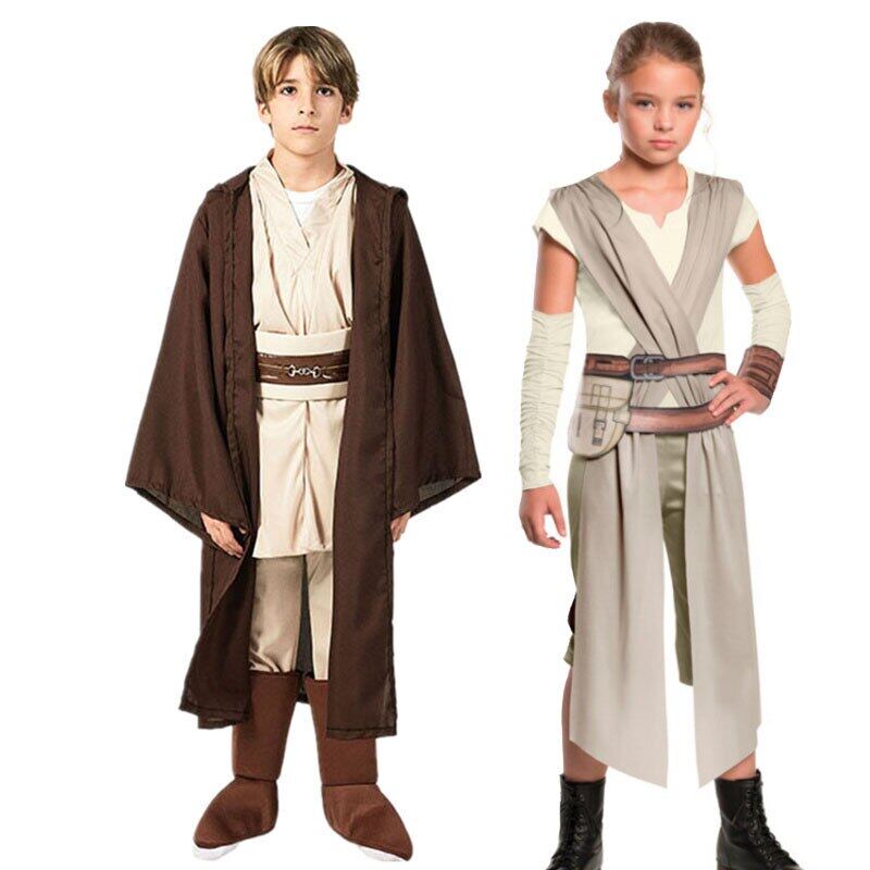 Rey Cosplay Costume Kids Jedi Warrior Obi Wan Kenobi Black Soldiers Storm