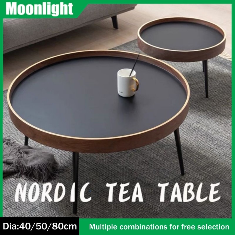 Nordic Solid Wood Coffee Table Modern Round Table with Open Storage Marble Wood Tabletop & Sturdy Metal Legs Large Circle Coffee Table for Stylish Home ราคา 1,796 บาท*ส่งฟรี