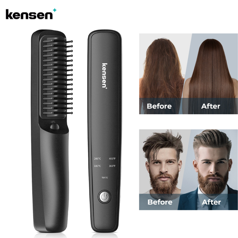 Lược duỗi tóc KENSEN ion âm không dây USB có màn hình hỗ trợ tạo kiểu tóc tiện lợi