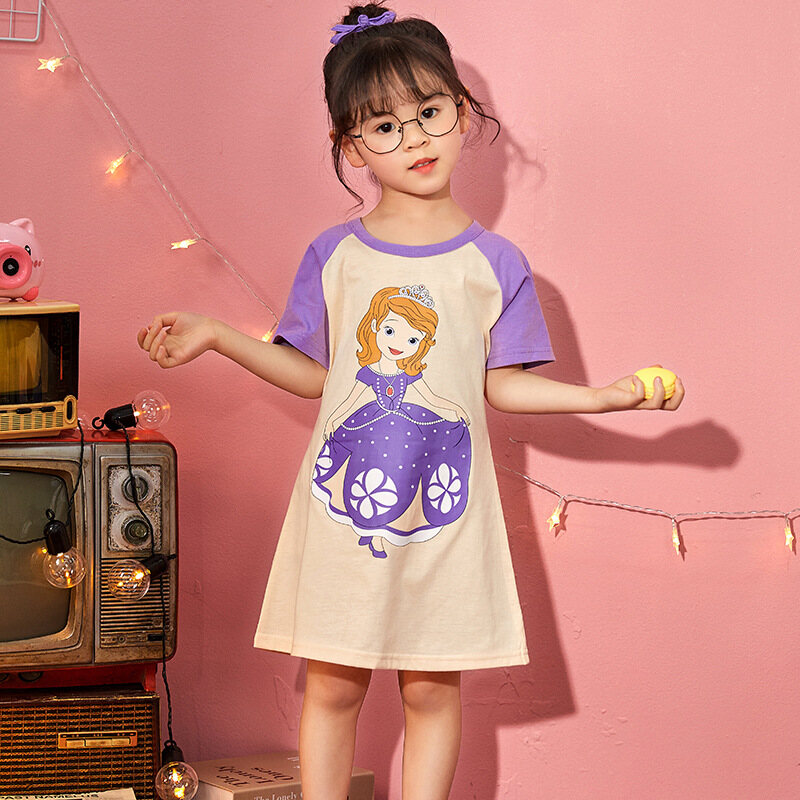 Minnies Sonic The Hedgehog Snow Whites Girls Short Sleeve Pajama Dress Summer Summer Nightdress Combed Cotton Thin Section Cute Korean Style Homewear - 7