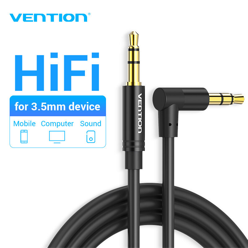 Vention Cáp Âm Thanh Dây 3.5mm Jack 2 Đầu AUX Góc Vuông 90 Độ Cho Tai Nghe Xe Hơi MP3 Loa Amplifier 