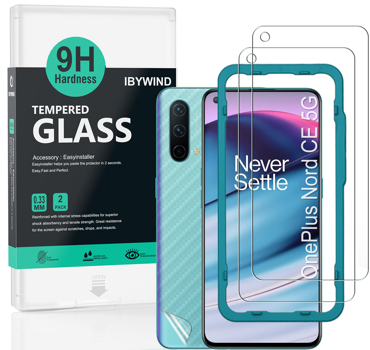 Tấm Bảo Vệ Kính Cường Lực Ibywind Cho Oneplus Nord CE 5G [Gói 2 Chiếc] [Bảo Vệ Lưng Bằng Sợi Carbon]-Trong Suốt Với Miếng Bảo Vệ Ống Kính Caear