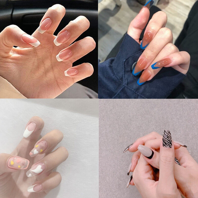 24 Cái Móng Tay Giả Tự Làm Kèm Bộ Keo Móng Tay Pháp Móng Tay Giả Mờ Nghệ Thuật