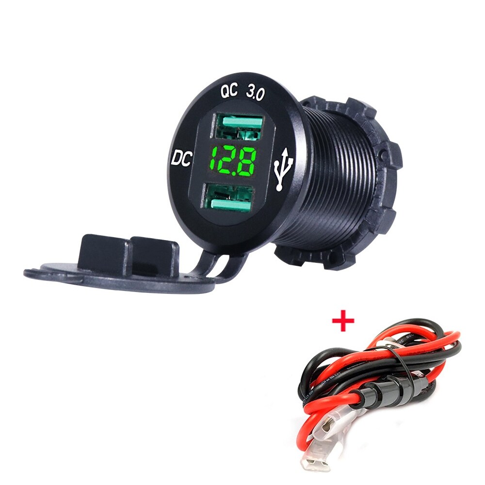 12V/24V Quick Charger 3.0 QC3.0 Waterproof Dual USB Car Charger Voltmeter 60cm cable 10A FUSE for Car Boat Motorcycle Truck Golf