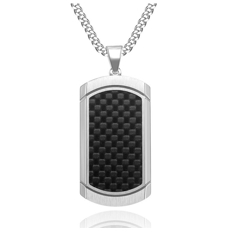 Stainless Steel Carbon Fiber Dog Tag Pendant Necklace