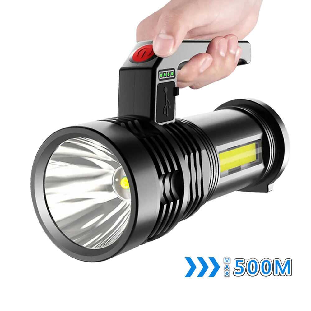 Đèn pin led sạc lại usb đèn pin chiến thuật sáng nhất 90000 lumen với đèn làm việc bên, đèn pin công suất cao có thể thu phóng & sạc lại usb cho trường hợp khẩn cấp cắm trại