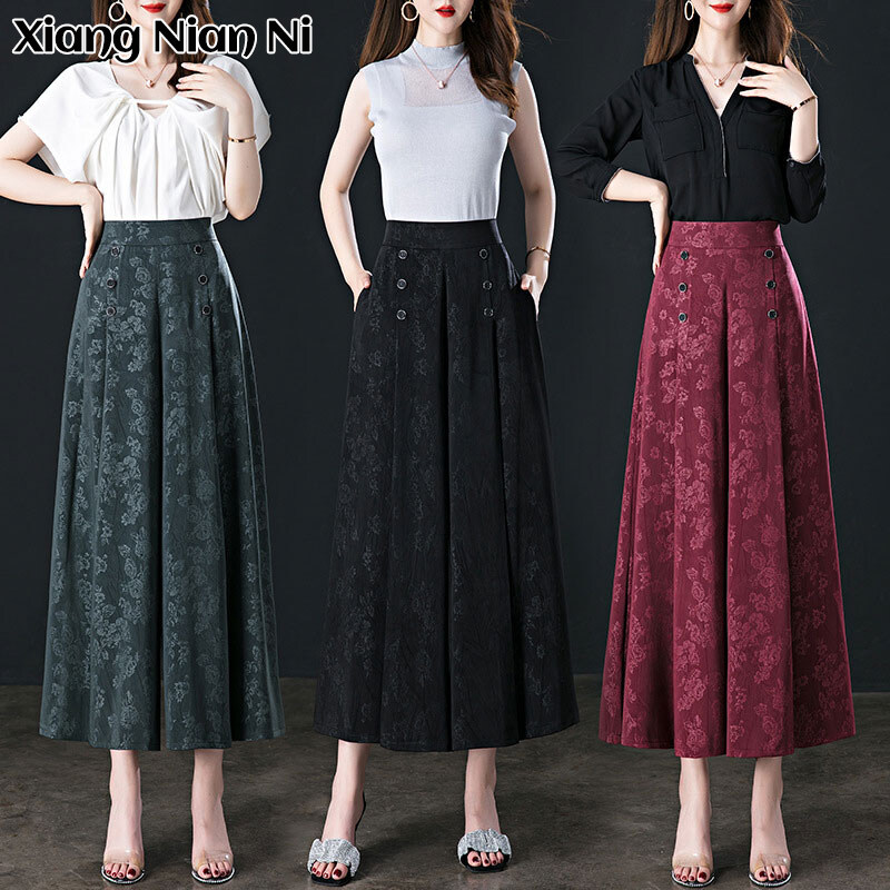 XIANG NIAN NI  Quần Nữ Vải Viscose Jacquard Chín Điểm Quần Ống Rộng Quần Xếp Nếp Mỏng 11.11 Biggest Sale