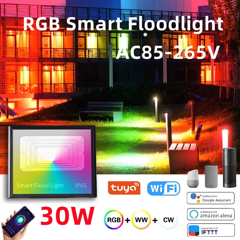 Đèn pha thông minh e life cửa hàng thông minh tuya wifi smart đèn pha led cuộc sống thông minh ứng dụng điều khiển đèn chiếu rgb 220v 30w led đèn pha cho trang trí ngoài trời rgb + cw + ww 2000lm led phản xạ rgb với chức năng hẹn giờ
