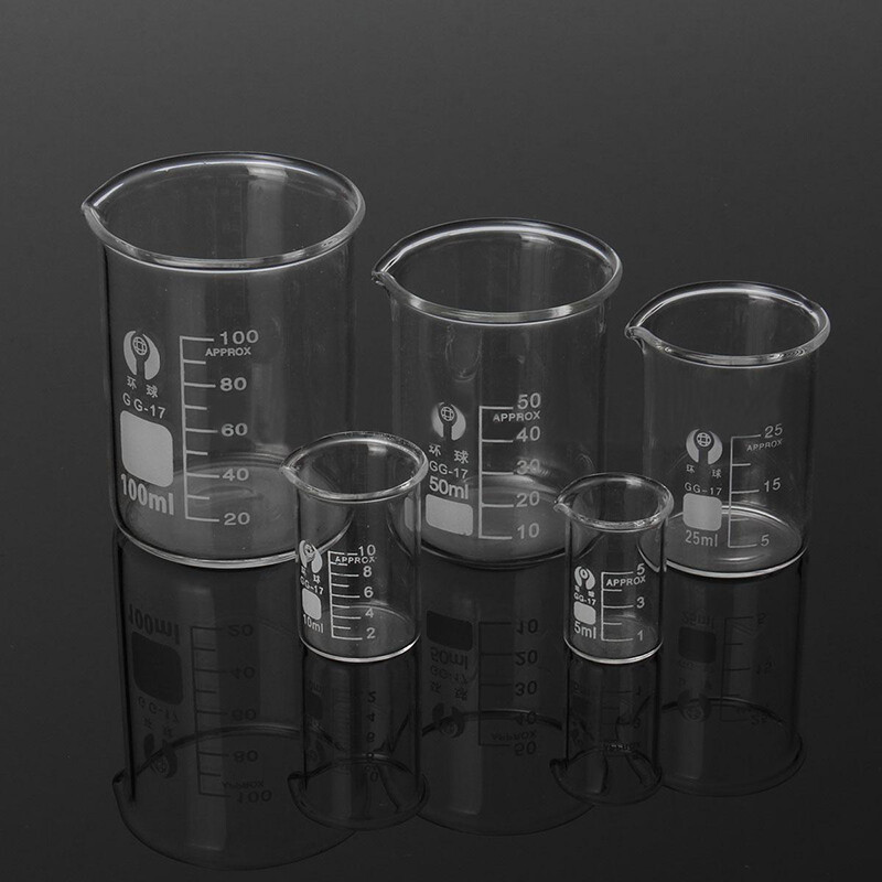 5 cái 5 10 25 50 100ml phòng thí nghiệm cốc thủy tinh thiết lập phòng thí nghiệm đo lường thủy tinh