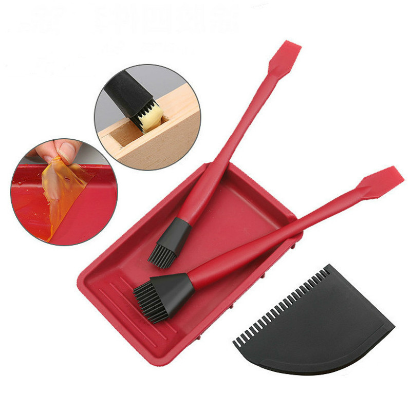 4 cái bộ dụng cụ cọ silicon làm mộc bàn chải keo mềm không rửa dụng cụ cạo phẳng khay keo dụng cụ đánh răng dán gỗ