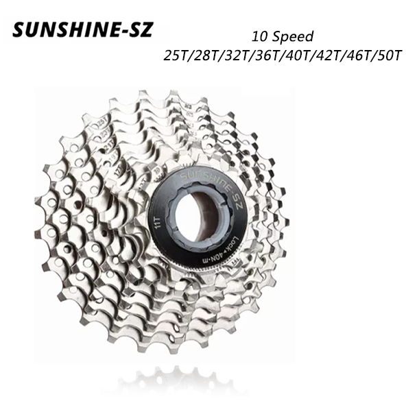 SUNSHINE 10 Speed Cassette 10 S 10V MTB Bike Road Xe Đạp Freewheel Bánh Đà 10 S 25/28/32/36/40/42/46/50T Cho Deore M6000 SRAM