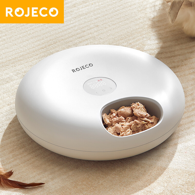 ROJECO 6 Slot Automatic Cat Feeder For Dry Wet Food Built-in battery 3600mAh Rechargable Cat Dog Pet Timing Feeder with an ice pack box ราคา 2,399 บาท*ส่งฟรี