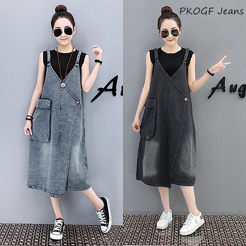Váy Jean Nữ Ngoại Cỡ, Đầm Thời Trang Thường Ngày, Váy Denim Dây Đeo Rộng, Có Túi Lớn, Không Tay, Dáng Rộng, Phong Cách Văn Học, Dành Cho Bà Bầu